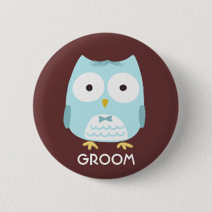 Owl Groom Wearing Bow Tie   Cute Husband To-Be Button