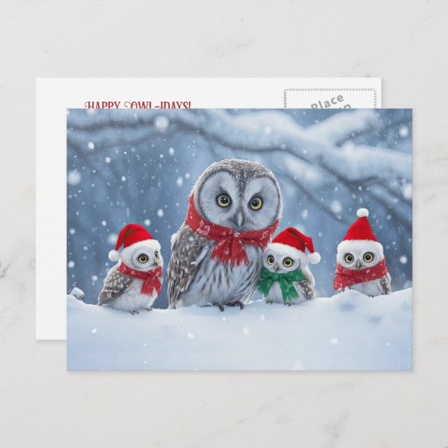 Owl Happy Holidays Cute and Fun Holiday Postcard (Front/Back)