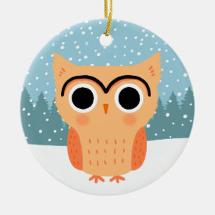 Owl Happy Owlidays Winter Snow Holiday Ceramic Ornament