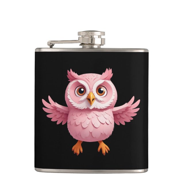 Owl Happy Playful Fun Jumping In The Air Forest Flask (Front)