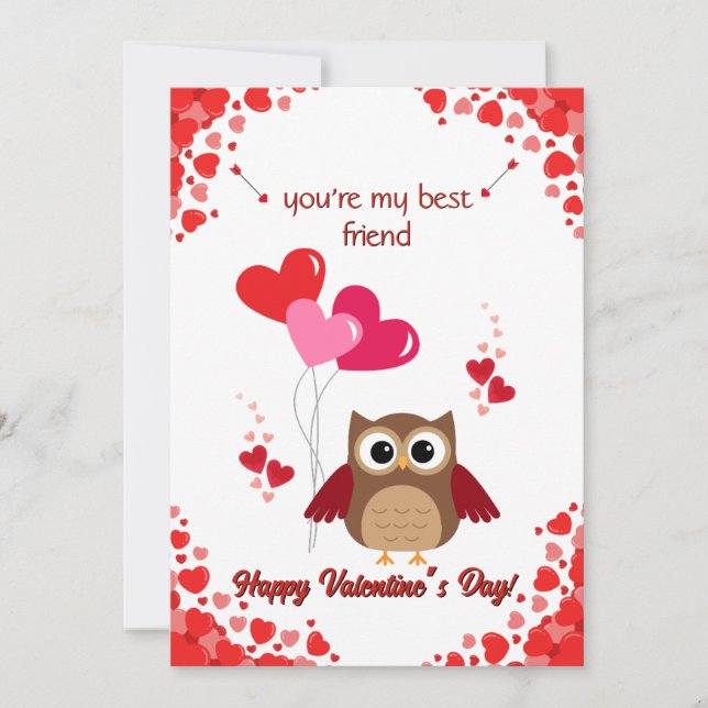 Owl Happy Valentine's Day Friend Card for Kids (Front)