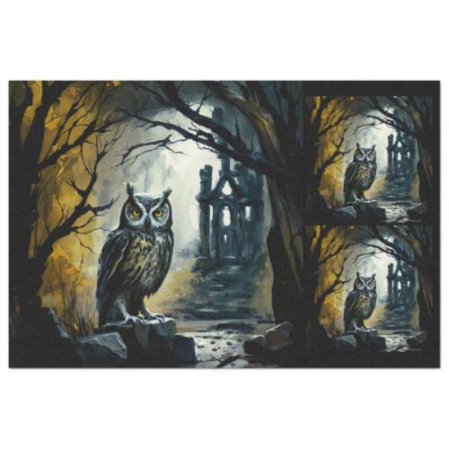 Owl Haunted Forest Watercolor 20x30  Decoupage   Tissue Paper