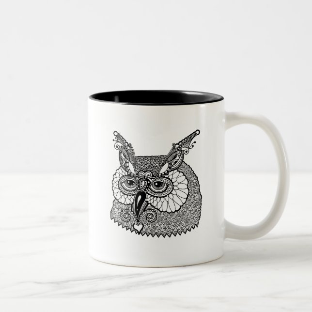 Owl Head Zendoodle Two-Tone Coffee Mug (Right)