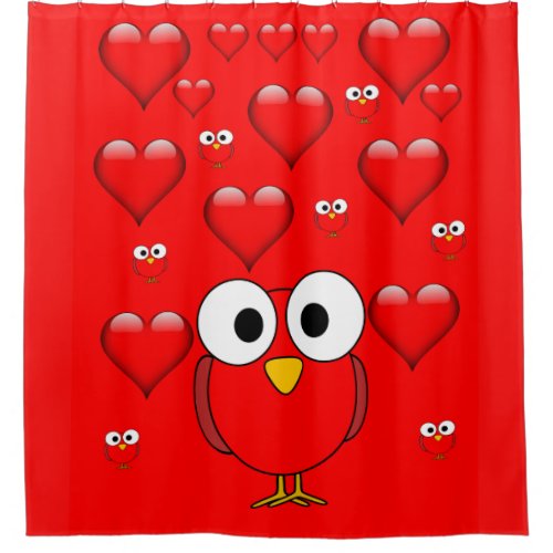 Owl heart children valentines shower curtain red