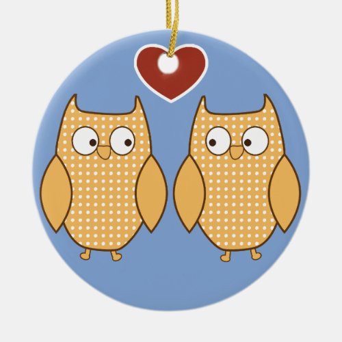 Owl heart love ceramic ornament