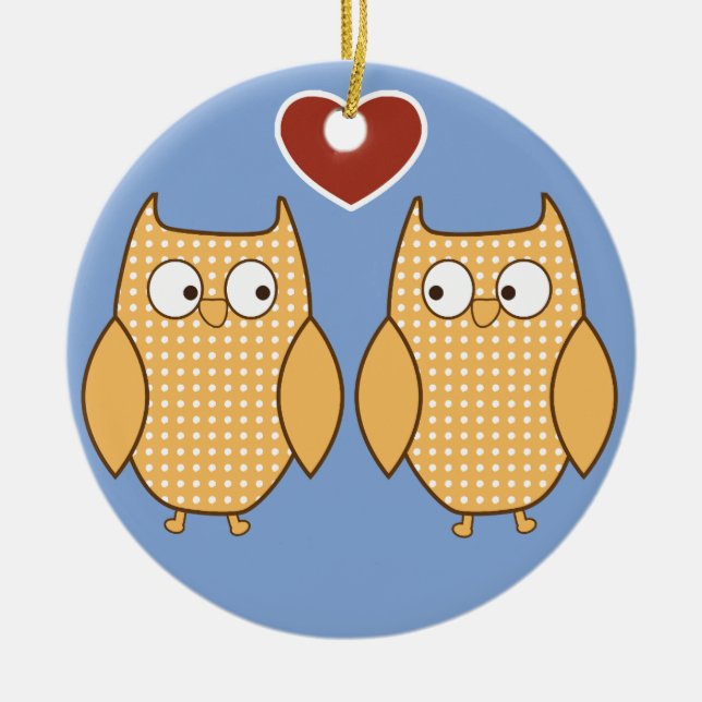 Owl heart love ceramic ornament (Front)