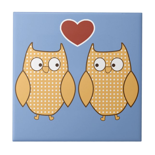 Owl heart love ceramic tile (Front)
