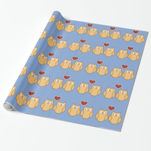 Owl heart love valentine wrapping paper