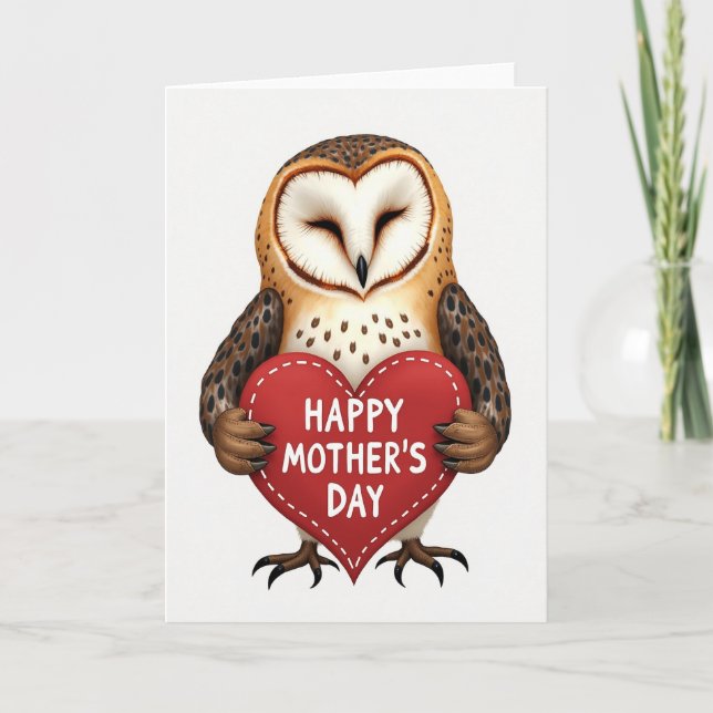 Owl Heart Mothers Day Illustration Card (Front)