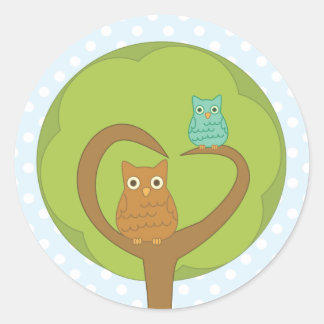 Owl Heart Tree Classic Round Sticker
