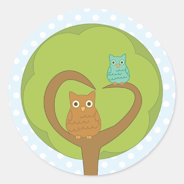 Owl Heart Tree Classic Round Sticker (Front)