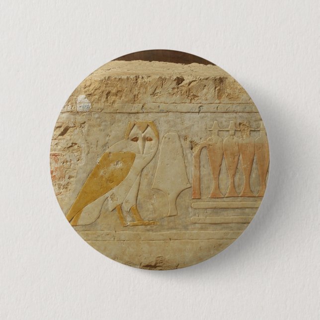 Owl Hieroglyph Detail, Hatshepsut Temple, Egypt Button (Front)