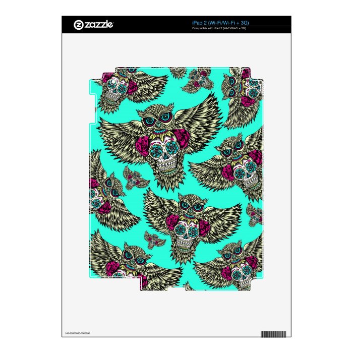 Owl holding sugar skull on mint green base. decals for iPad 2