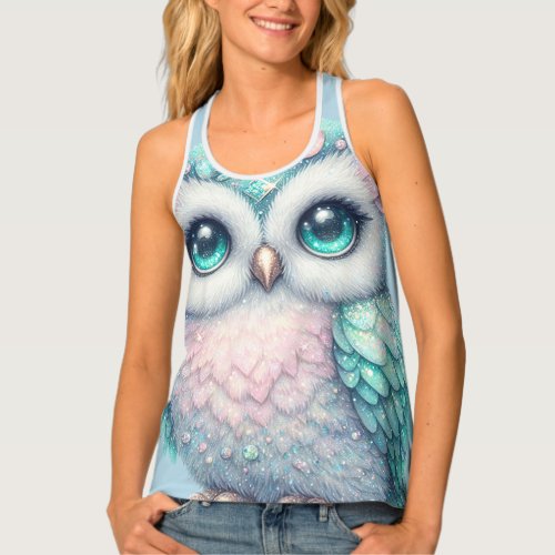 Owl Huge Eyes Blue Womens Tank Top