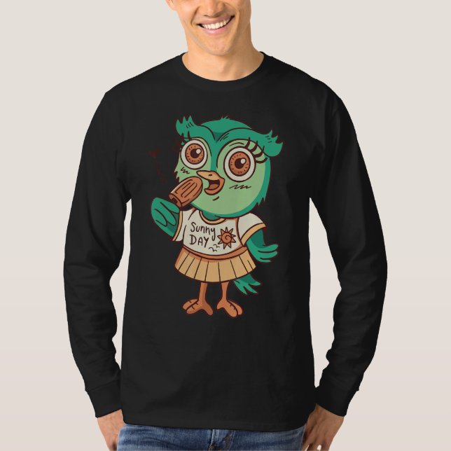 Owl Ice Cream Food Zoo Animals Children Owls T-Shirt (Front)