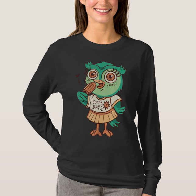 Owl Ice Cream Food Zoo Animals Children Owls T-Shirt (Front)