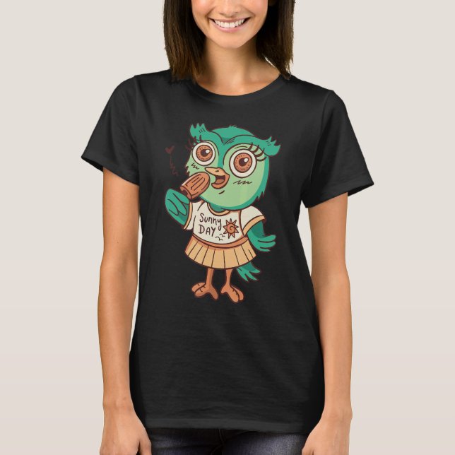 Owl Ice Cream Food Zoo Animals Children Owls T-Shirt (Front)