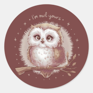 Owl Illustration Cute Whimsical Cottagecore Classic Round Sticker