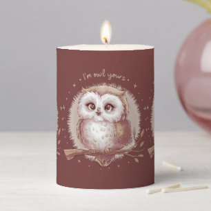 Owl Illustration Cute Whimsical Cottagecore Pillar Candle