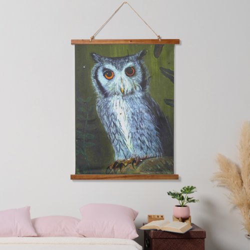 Owl illustration in acrylic hanging tapestry