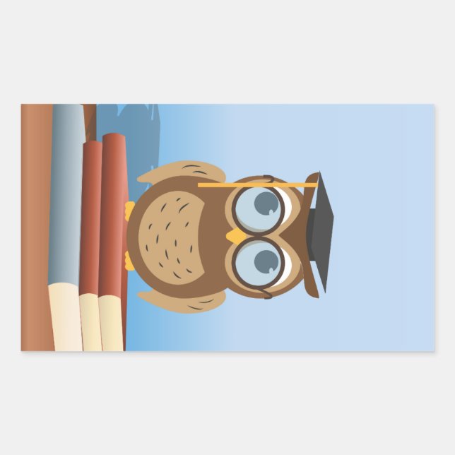 Owl illustration rectangular sticker (Front)