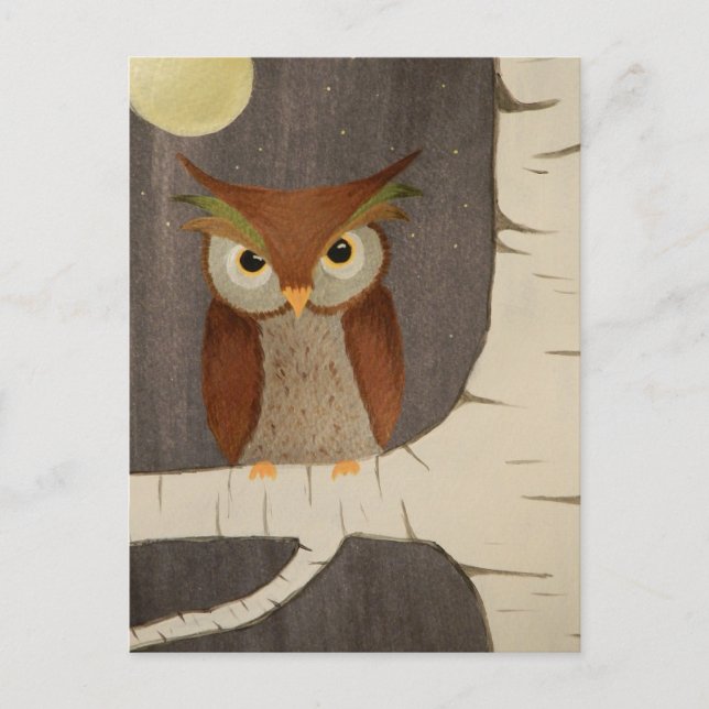 Owl in a Birch Tree Postcard (Front)
