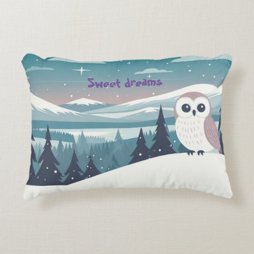 Owl in a fell landscape in winter accent pillow