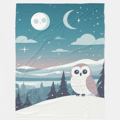 Owl in a fell landscape in winter fleece blanket