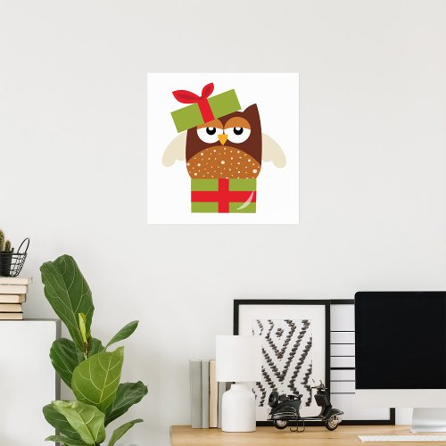 Owl In A Gift Box Poster