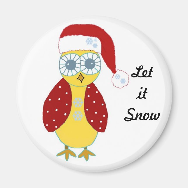 Owl in a Santa Hat -  Let it Snow Magnet (Front)