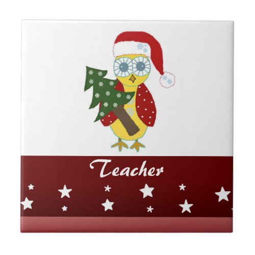 Owl in a Santa Hat _ Teacher Tile