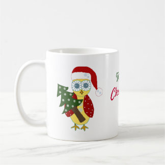 Owl in a Santa Hat with Christmas Tree Coffee Mug
