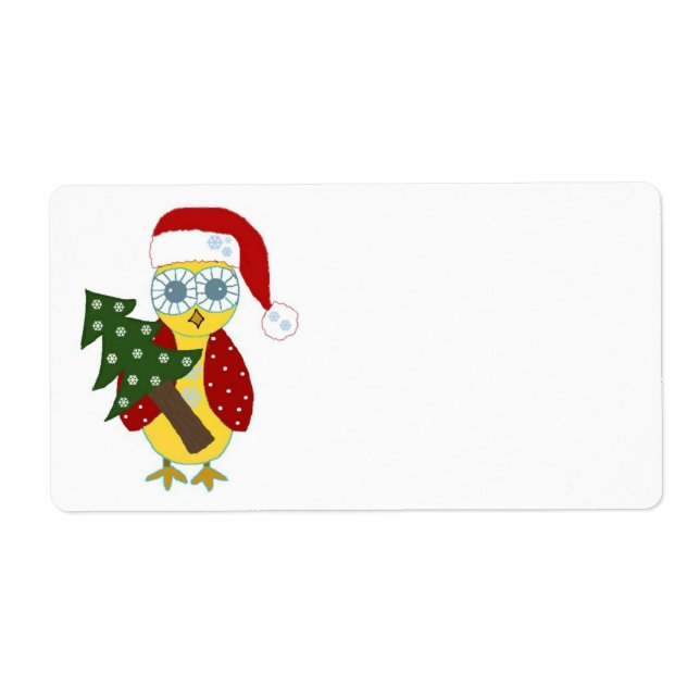 Owl in a Santa Hat with Christmas Tree Label (Front)