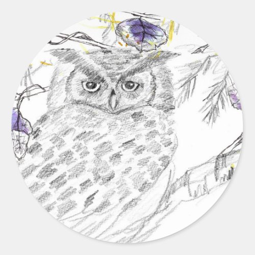 Owl In A Tree Bird Wildlife Nature Raptor Classic Round Sticker