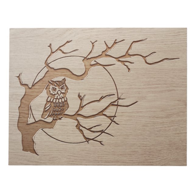 Owl in a tree engraved design notepad (Front)
