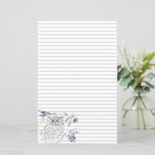 Owl In A Tree Grey Lined Stationery Letter Writing