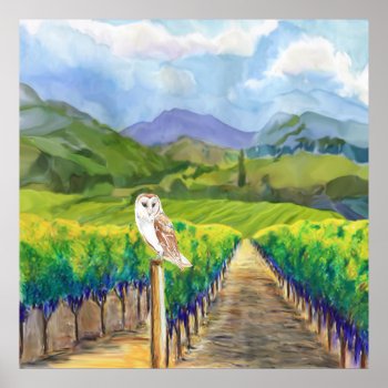 Owl In A Vineyard Poster by KRStuff at Zazzle