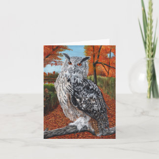 Owl in Autumn Forest Fine Art Note Card
