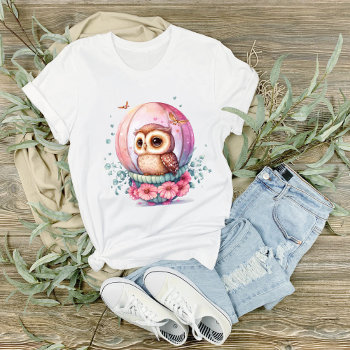 Owl In Balloon With Flowers And Butterfly Graphic T-shirt by PaintedDreamsDesigns at Zazzle