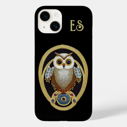 Owl in Beads and Gold Effect _ Art Deco custom Case_Mate iPhone 14 Case