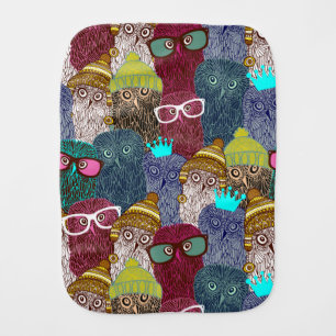 Owl in crown baby burp cloth