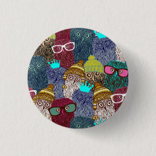 Owl in crown button
