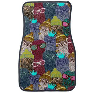 Owl in crown car floor mat