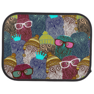 Owl in crown car floor mat