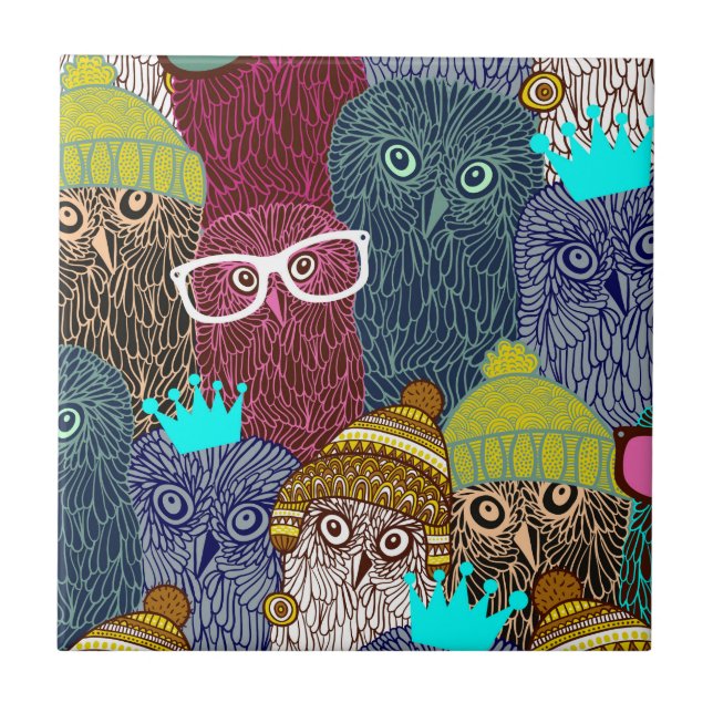 Owl in crown ceramic tile (Front)