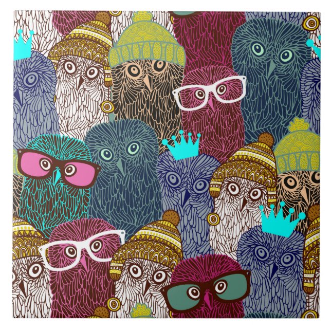 Owl in crown ceramic tile (Front)