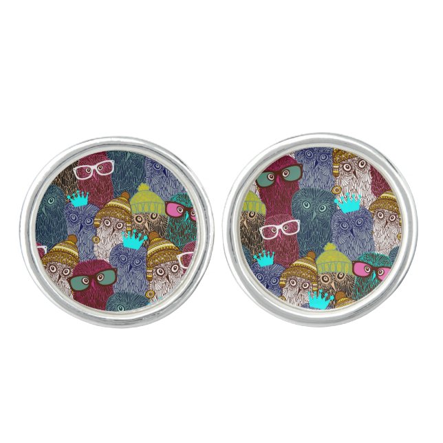 Owl in crown cufflinks (Front)