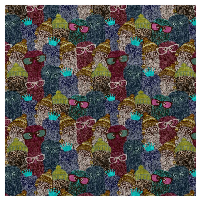 Owl in crown fabric (Swatch)
