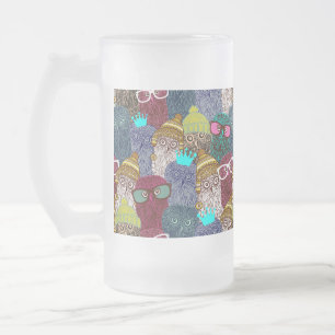 Owl in crown frosted glass beer mug