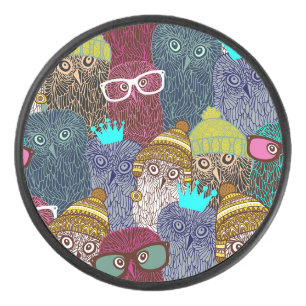 Owl in crown hockey puck